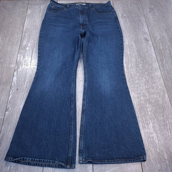 Levis Premium Jeans Womens 32 Big E 70s High Rise Flare Dark Blue Denim Stretch - Picture 2 of 11
